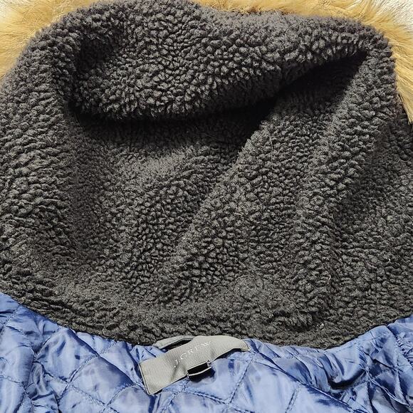 J Crew Jacket Womens XL Black Faux Fur Hood Quilted Lined Perfect Parka H2222 - Picture 10 of 16